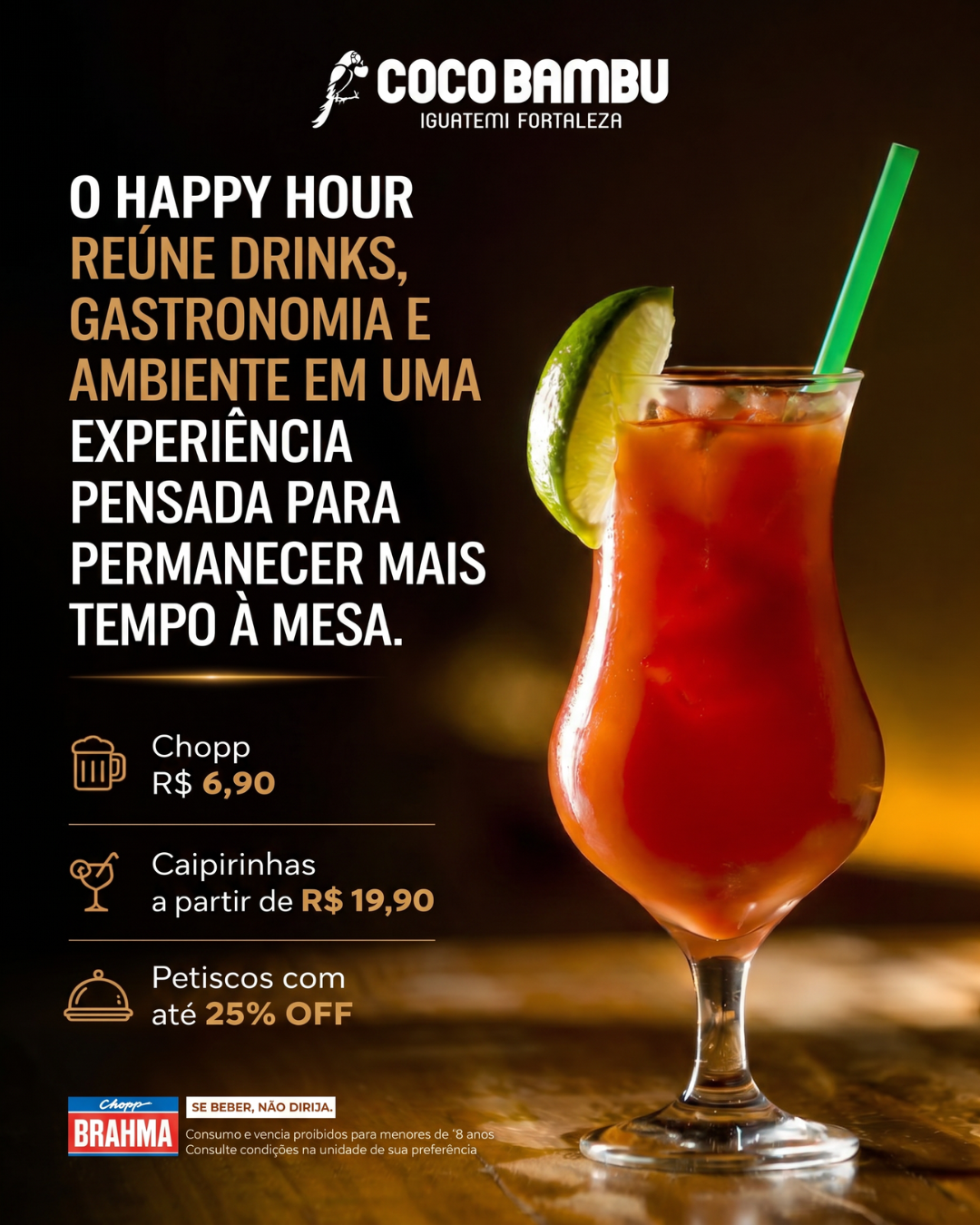 Post social media Coco Bambu Happy Hour